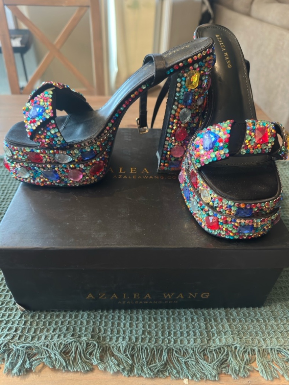 Azalea Wang Black Platform Jewel Embellished High Heels